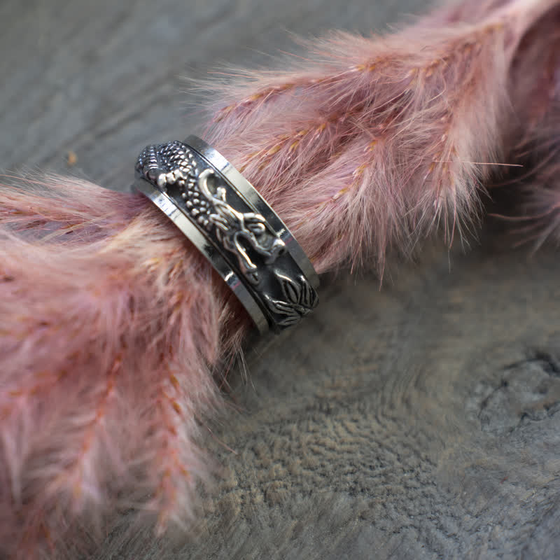 Anello girevole di stimolazione in acciaio al titanio con Buddha Stones drago - Image 19