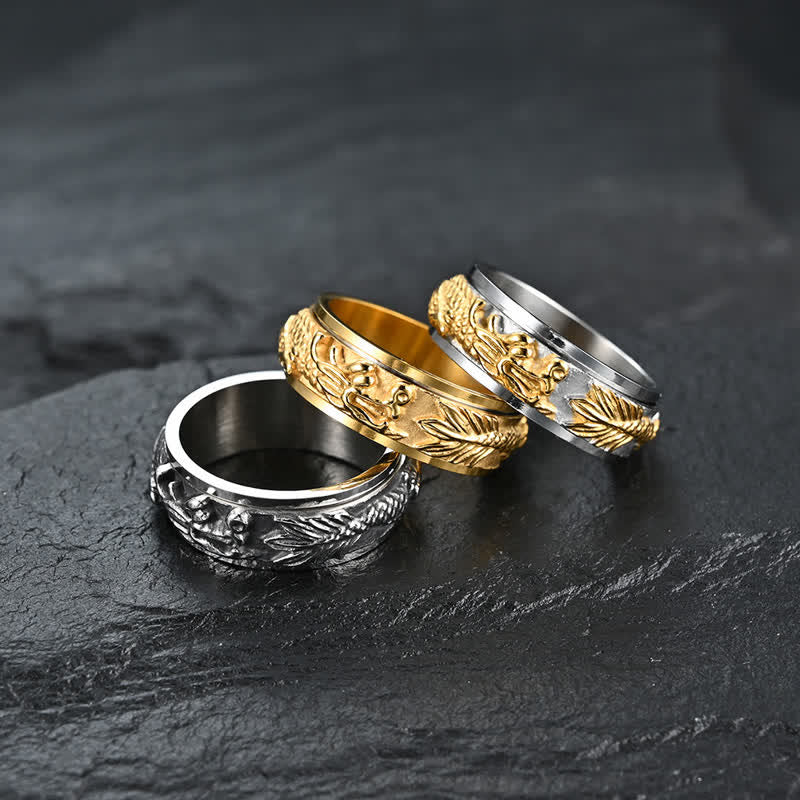 Anello girevole di stimolazione in acciaio al titanio con Buddha Stones drago - Image 2