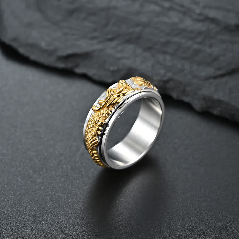 Anello girevole di stimolazione in acciaio al titanio con Buddha Stones drago - Image 3