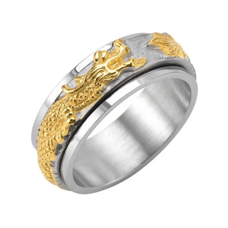 Anello girevole di stimolazione in acciaio al titanio con Buddha Stones drago - Image 5