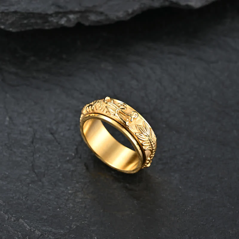 Anello girevole di stimolazione in acciaio al titanio con Buddha Stones drago - Image 7