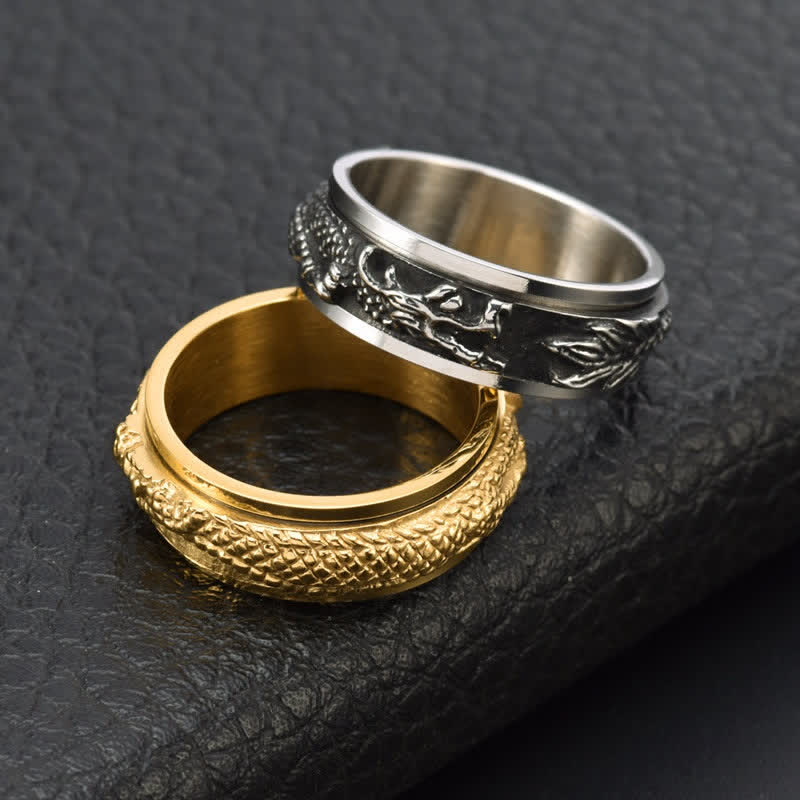 Anello girevole di stimolazione in acciaio al titanio con Buddha Stones drago - Image 8