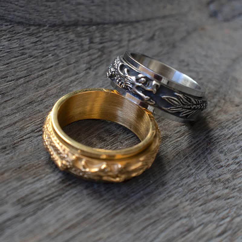 Anello girevole di stimolazione in acciaio al titanio con Buddha Stones drago - Image 9