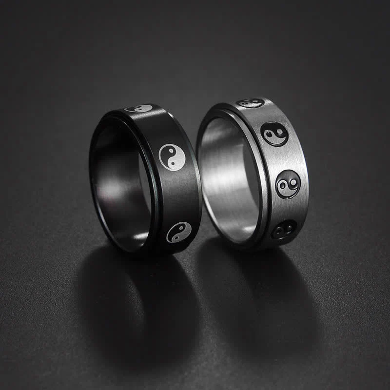 Anello girevole in acciaio al titanio Buddha Stones Yin Yang