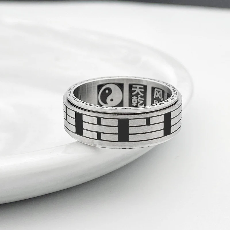 Anello girevole in acciaio al titanio con equilibrio Buddha Stones Bagua Yin Yang - Image 8
