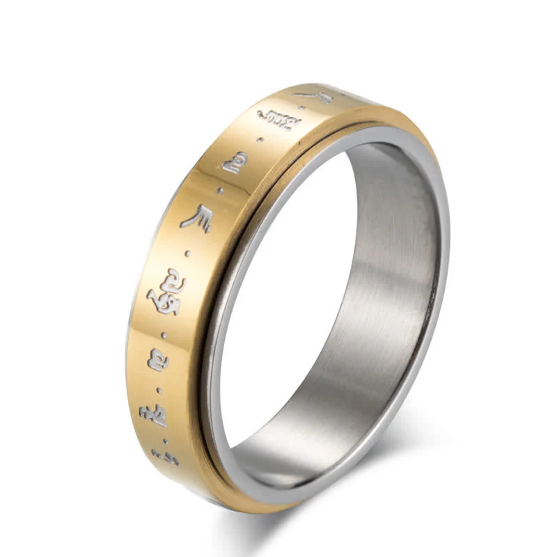 Anello girevole in acciaio al titanio con mantra Buddha Stones
