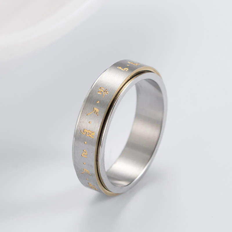 Anello girevole in acciaio al titanio con mantra Buddha Stones - Image 8
