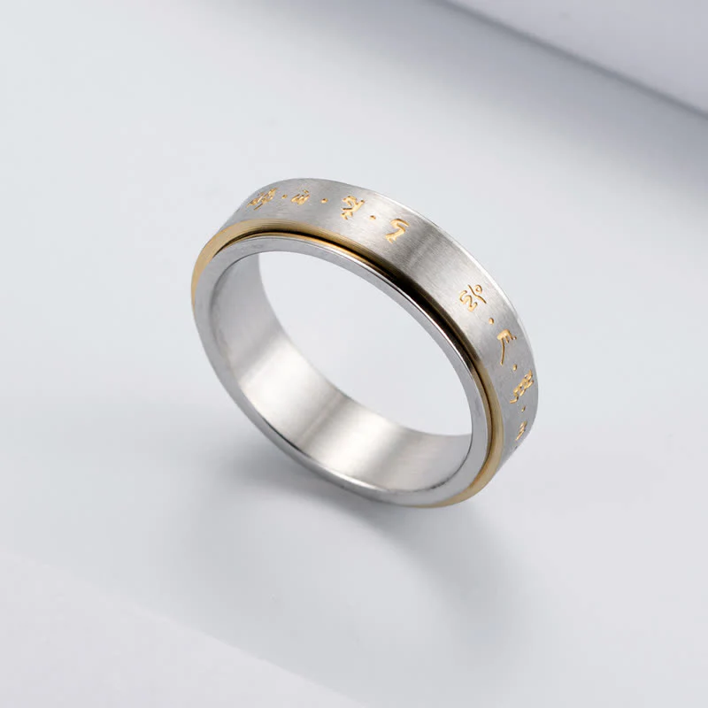 Anello girevole in acciaio al titanio con mantra Buddha Stones - Image 9