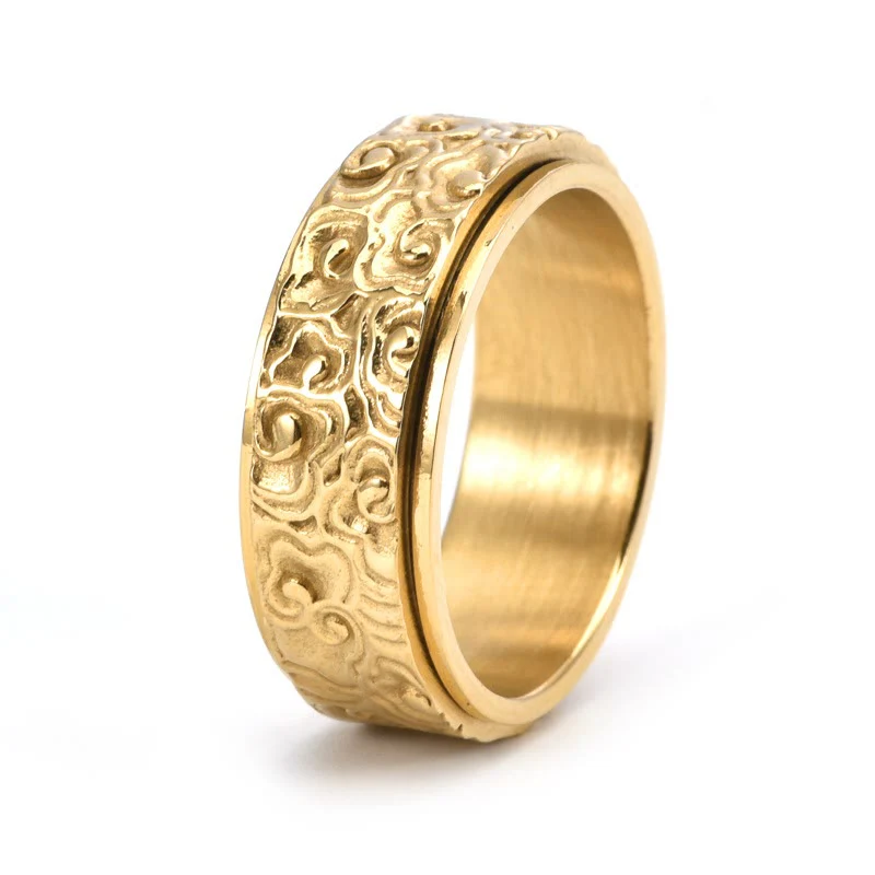Anello girevole in titanio intagliato con motivo a nuvole di buon auspicio Buddha Stones - Image 8