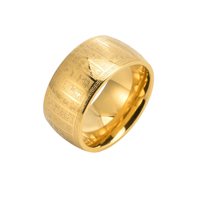 Anello in acciaio al titanio con motivo inciso Buddha Stones caratteri cinesi - Image 3