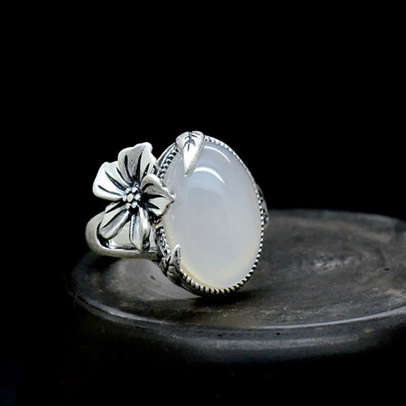 Anello in argento sterling 990 con calcedonio naturale e prugna, armonia positiva