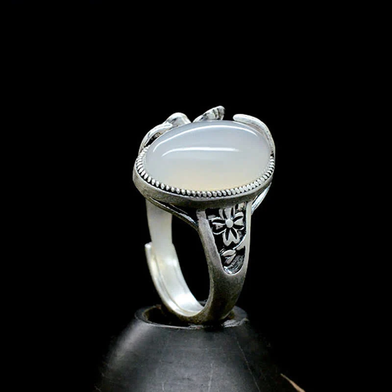 Anello in argento sterling 990 con calcedonio naturale e prugna, armonia positiva - Image 12