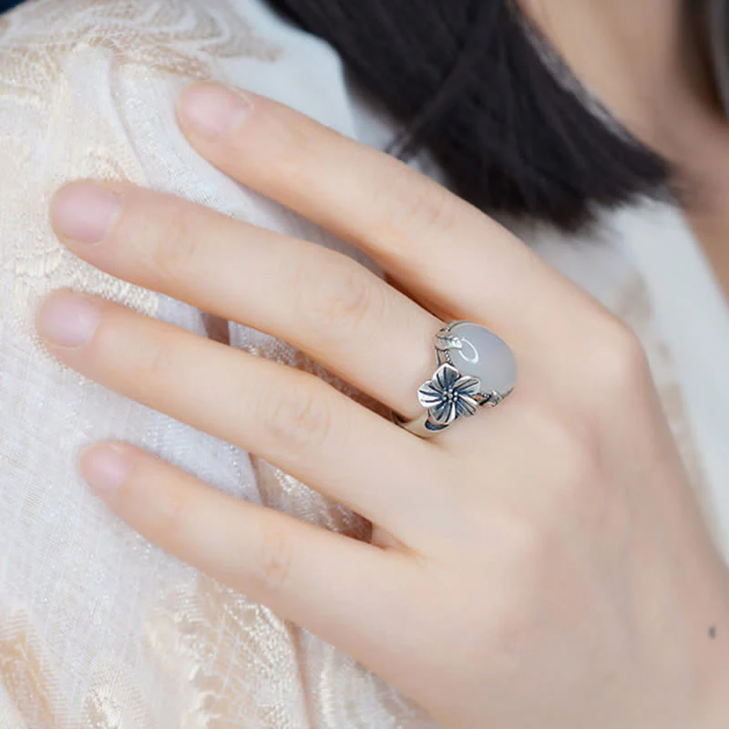 Anello in argento sterling 990 con calcedonio naturale e prugna, armonia positiva - Image 4