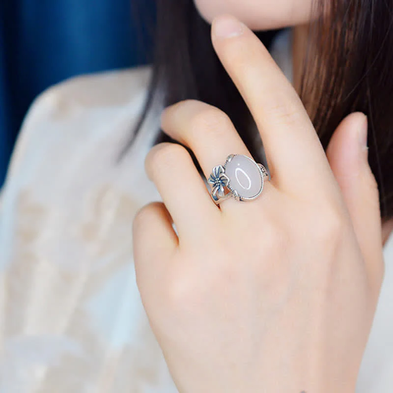 Anello in argento sterling 990 con calcedonio naturale e prugna, armonia positiva - Image 6
