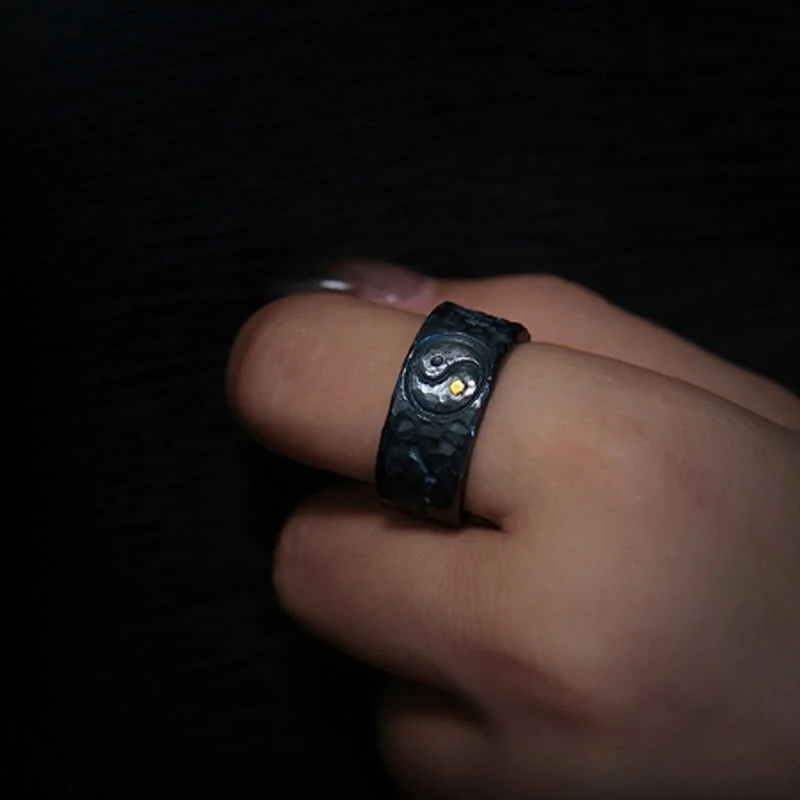 Anello in argento sterling 999 Buddha Stones simbolo dell'equilibrio Yin Yang - Image 5