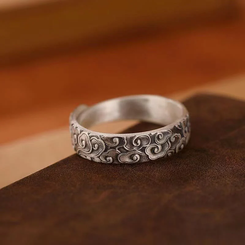 Anello portafortuna con motivo nuvole di buon auspicio vintage Buddha Stones - Image 5