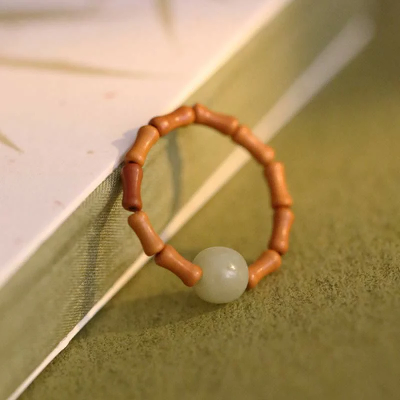 Anello portafortuna di bambù e perline di giada Hetian - Image 11