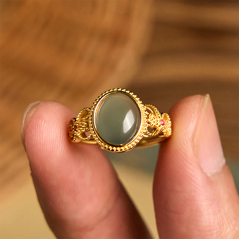 Anello portafortuna in giada con design cavo, placcato in oro e argento sterling 925 naturale Buddha Stones - Image 15