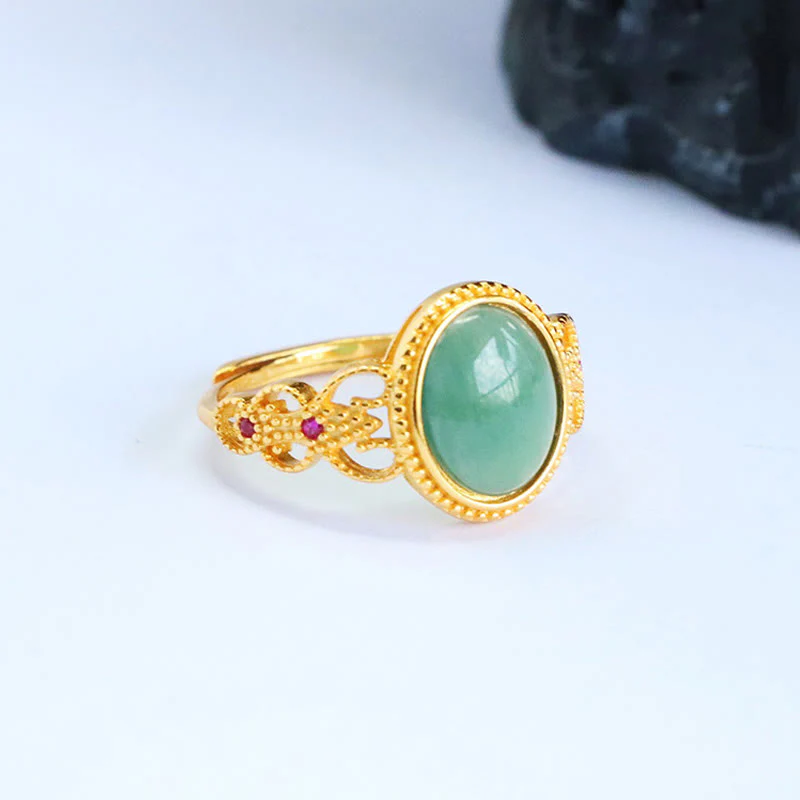 Anello portafortuna in giada con design cavo, placcato in oro e argento sterling 925 naturale Buddha Stones - Image 8