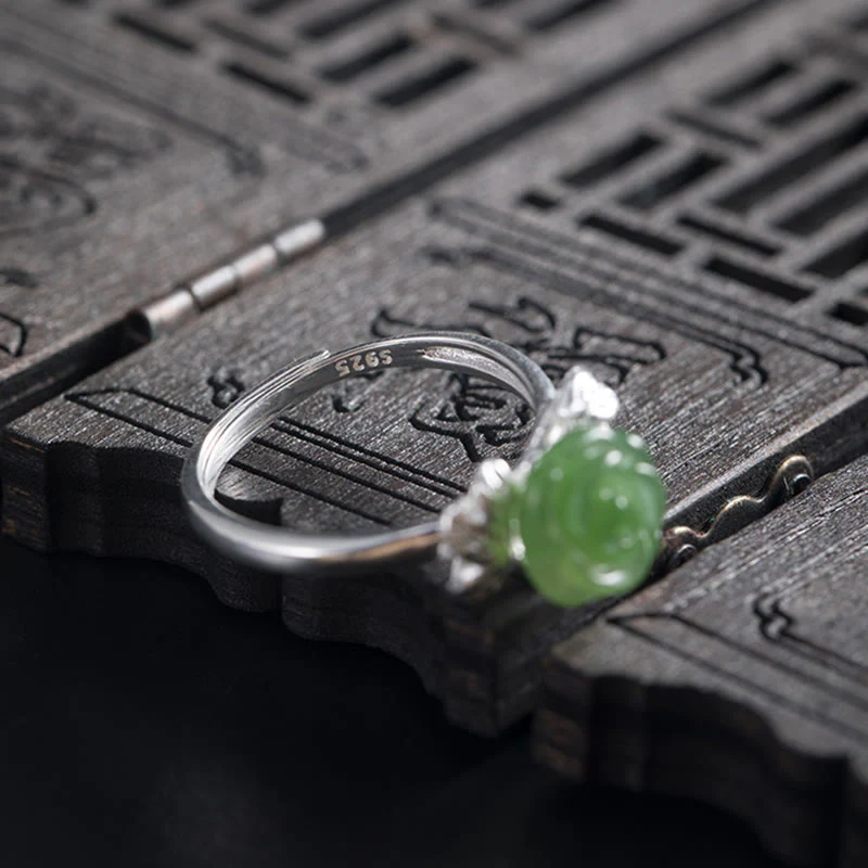 Anello regolabile Buddha Stones 925 Sterling Silver Jade Green Rose Luck - Image 2