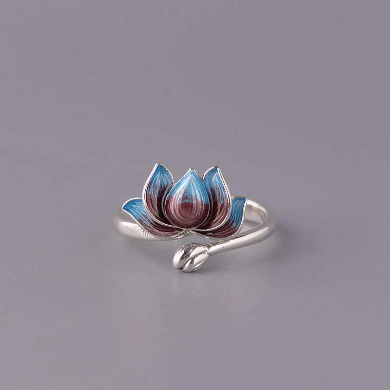 Anello regolabile Buddha Stones 925 Sterling Silver Lotus Flower New Beginning