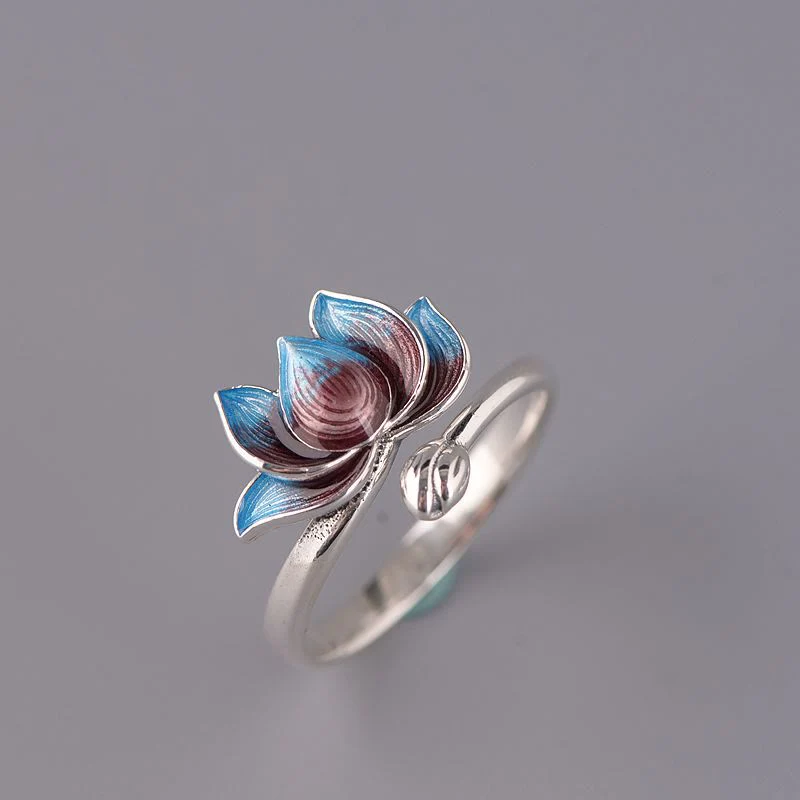 Anello regolabile Buddha Stones 925 Sterling Silver Lotus Flower New Beginning - Image 2