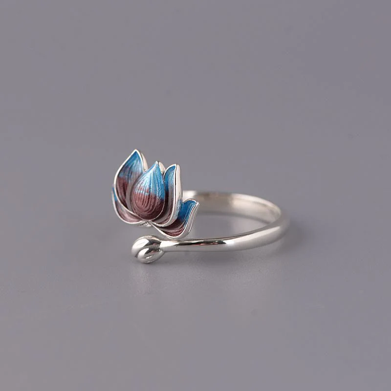 Anello regolabile Buddha Stones 925 Sterling Silver Lotus Flower New Beginning - Image 3