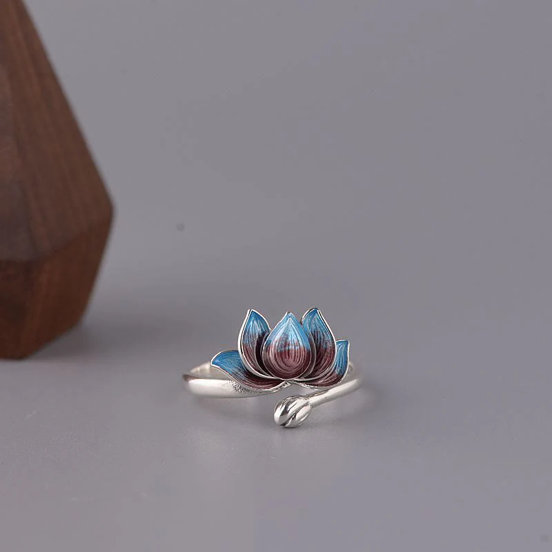 Anello regolabile Buddha Stones 925 Sterling Silver Lotus Flower New Beginning - Image 5