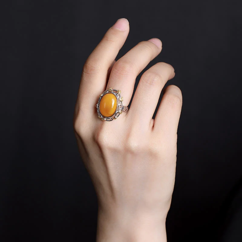 Anello regolabile Buddha Stones 990 Sterling Silver placcato oro Ambra Focus - Image 4