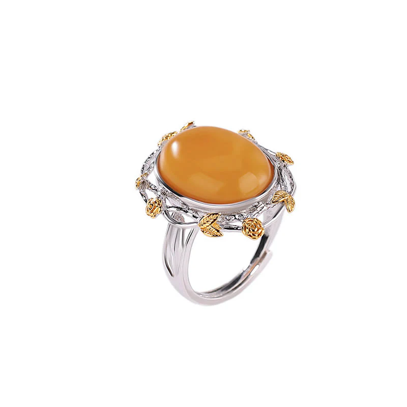 Anello regolabile Buddha Stones 990 Sterling Silver placcato oro Ambra Focus - Image 5