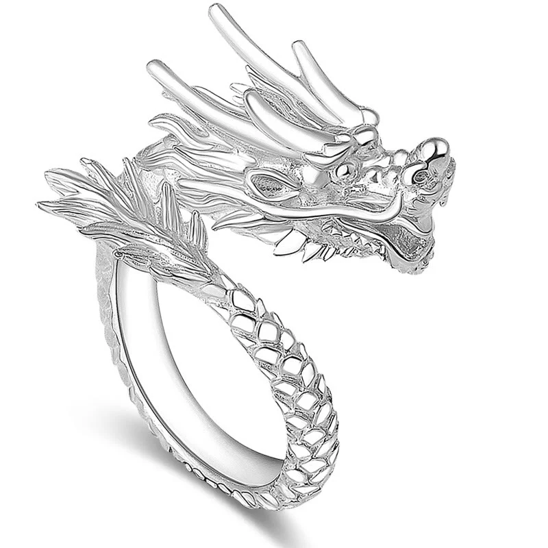 Anello regolabile Buddha Stones 990 Sterling Silver Vintage Dragon Design Luck Protection Strength - Image 12
