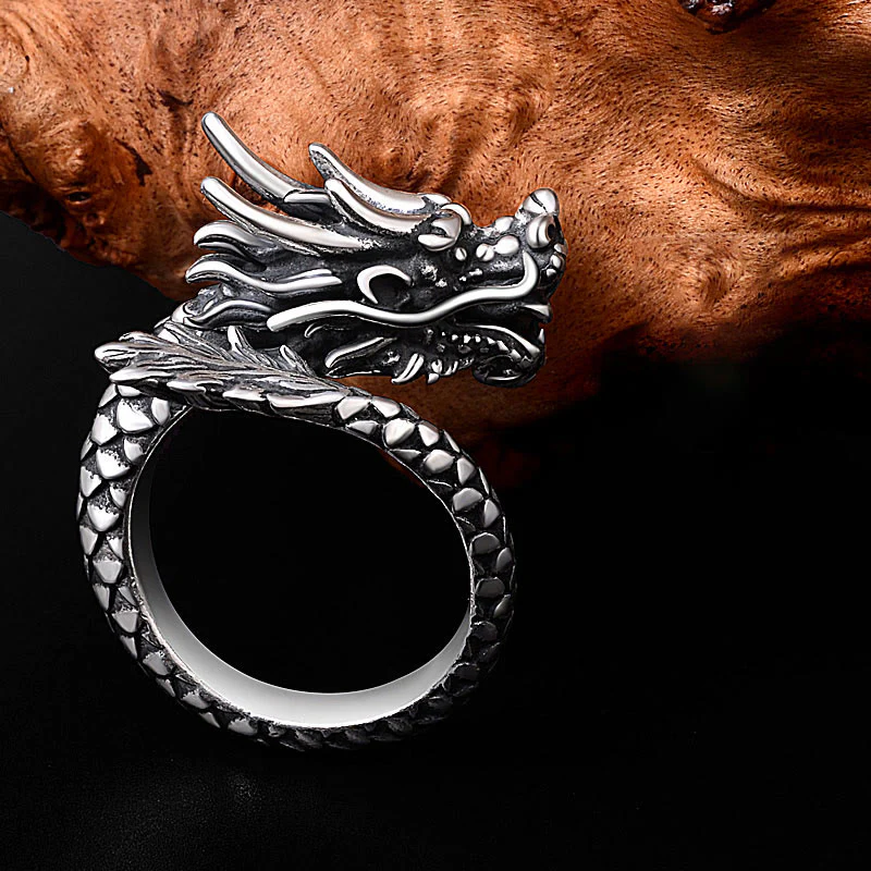 Anello regolabile Buddha Stones 990 Sterling Silver Vintage Dragon Design Luck Protection Strength - Image 4