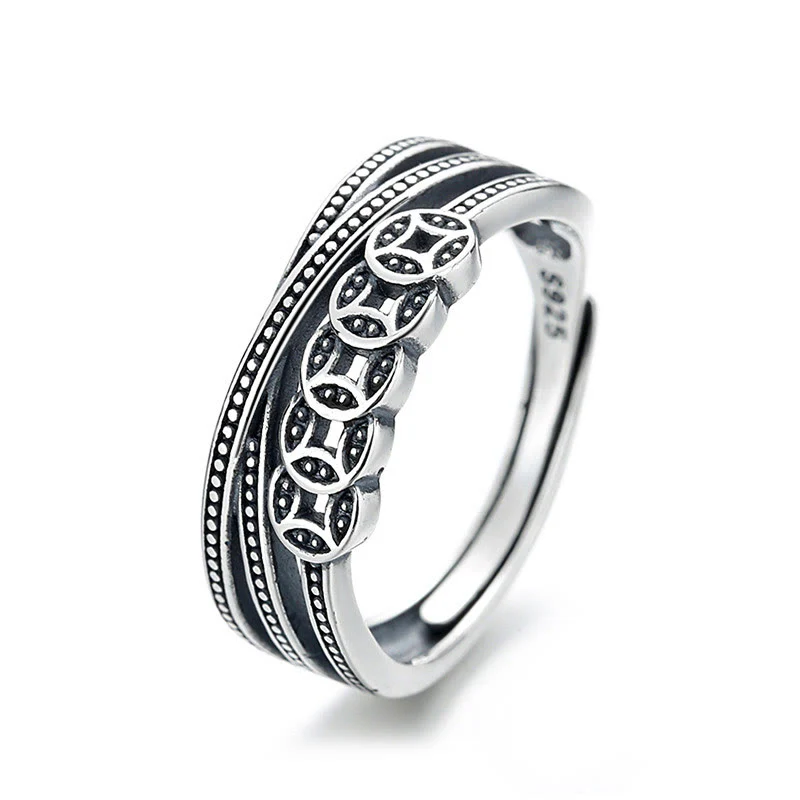 Anello regolabile Buddha Stones, argento sterling 925, monete di rame, benedizione della ricchezza - Image 8