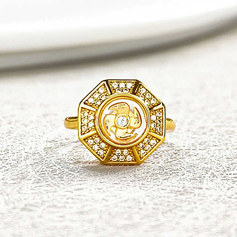 Anello regolabile Buddha Stones Gold Plated Copper Windmill Feng Sheng Shui Qi Luck Wealth - Image 5
