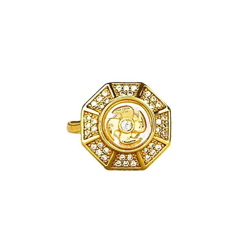 Anello regolabile Buddha Stones Gold Plated Copper Windmill Feng Sheng Shui Qi Luck Wealth - Image 7