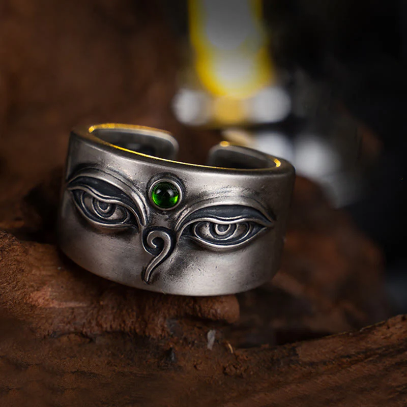 Anello regolabile Buddha Stones in argento sterling 925 Bodhisattva Tara Calm
