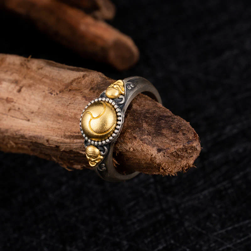 Anello regolabile Buddha Stones in argento sterling 925 placcato oro con scheletro in equilibrio - Image 2