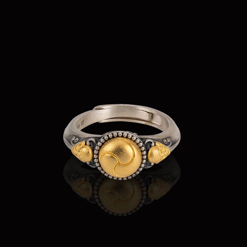 Anello regolabile Buddha Stones in argento sterling 925 placcato oro con scheletro in equilibrio - Image 8
