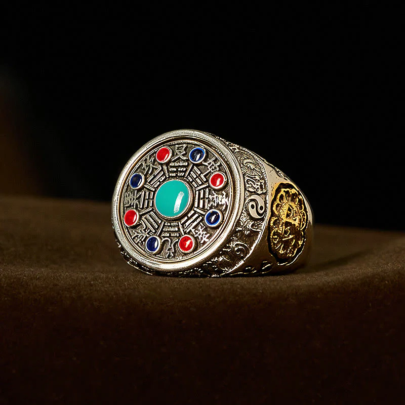 Buddha Stones Rame Bagua Monete di rame Ricchezza Anello girevole regolabile