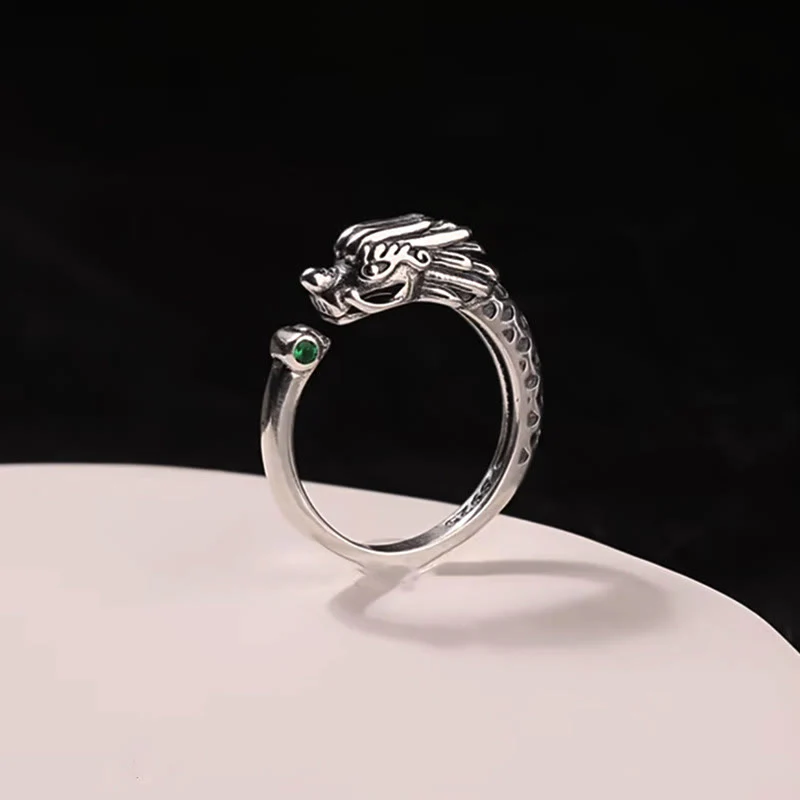 Anello regolabile Buddha Stones Vintage Dragon Design Success Strength