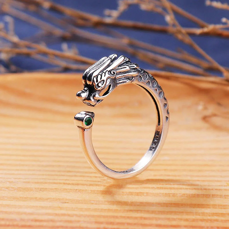 Anello regolabile Buddha Stones Vintage Dragon Design Success Strength - Image 2