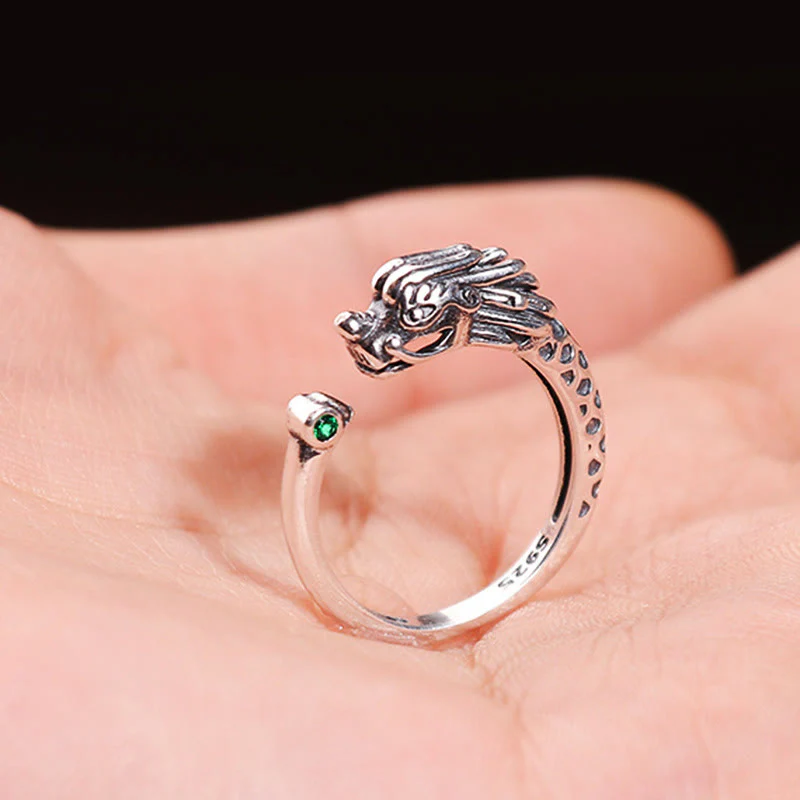 Anello regolabile Buddha Stones Vintage Dragon Design Success Strength - Image 5