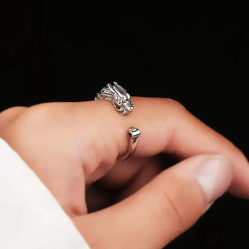 Anello regolabile Buddha Stones Vintage Dragon Design Success Strength - Image 6