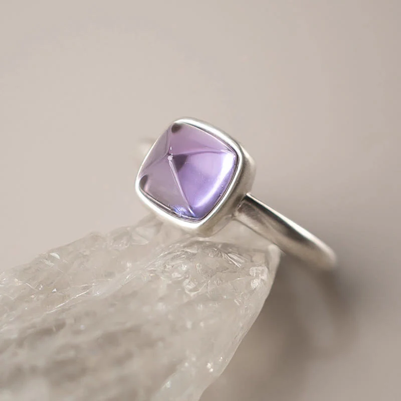 Anello regolabile con ametista naturale in argento sterling 925 Buddha Stones - Image 10