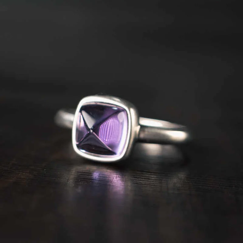 Anello regolabile con ametista naturale in argento sterling 925 Buddha Stones - Image 11
