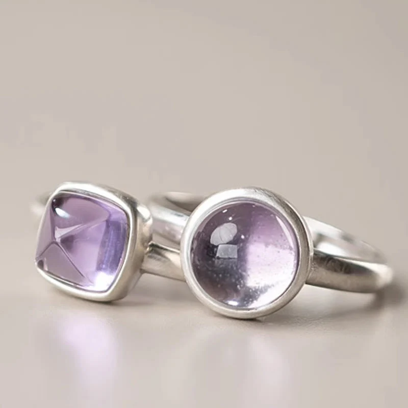 Anello regolabile con ametista naturale in argento sterling 925 Buddha Stones - Image 14