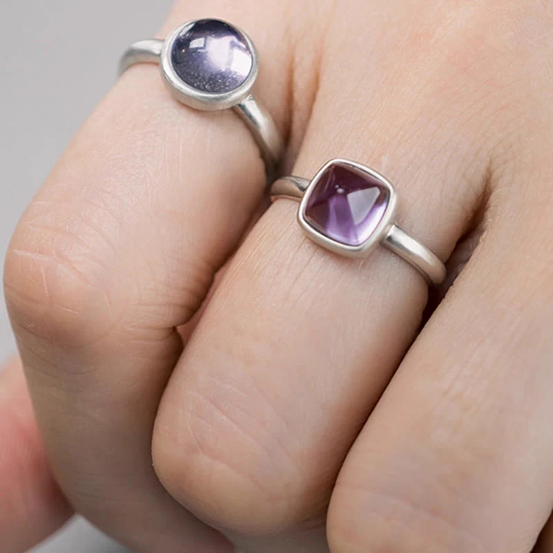 Anello regolabile con ametista naturale in argento sterling 925 Buddha Stones - Image 16