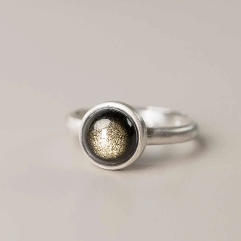 Anello regolabile con Buddha Stones in argento sterling 925 naturale con ossidiana e lucentezza dorata - Image 12