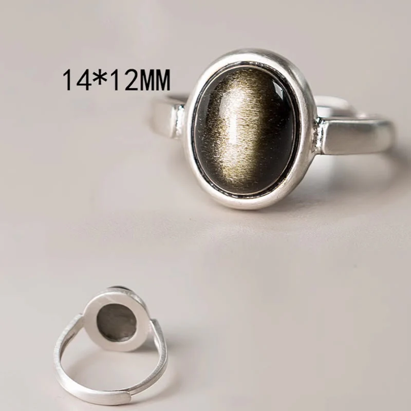 Anello regolabile con Buddha Stones in argento sterling 925 naturale con ossidiana e lucentezza dorata - Image 4
