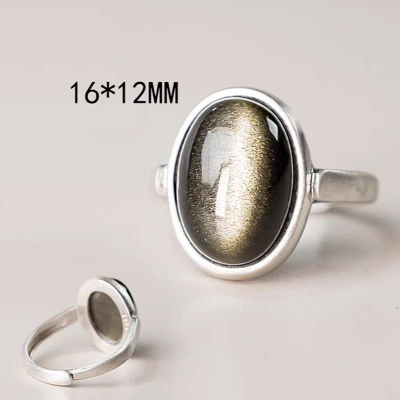 Anello regolabile con Buddha Stones in argento sterling 925 naturale con ossidiana e lucentezza dorata - Image 9
